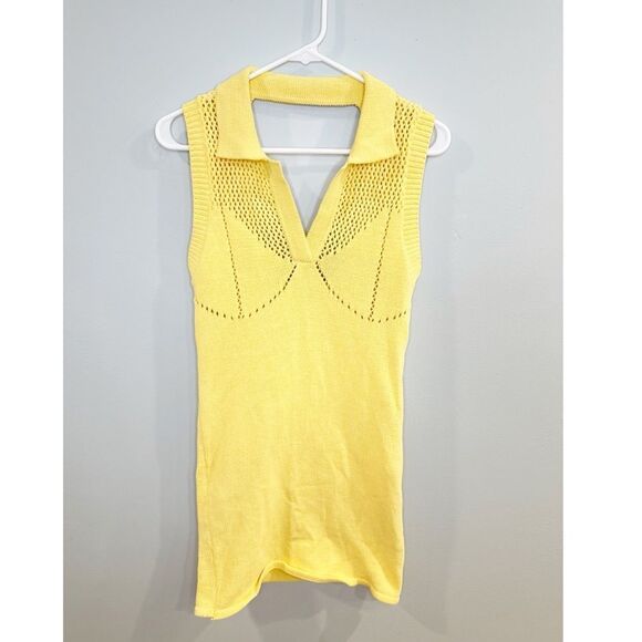 Zara yellow knit perforated mini dress - Picture 3 of 5